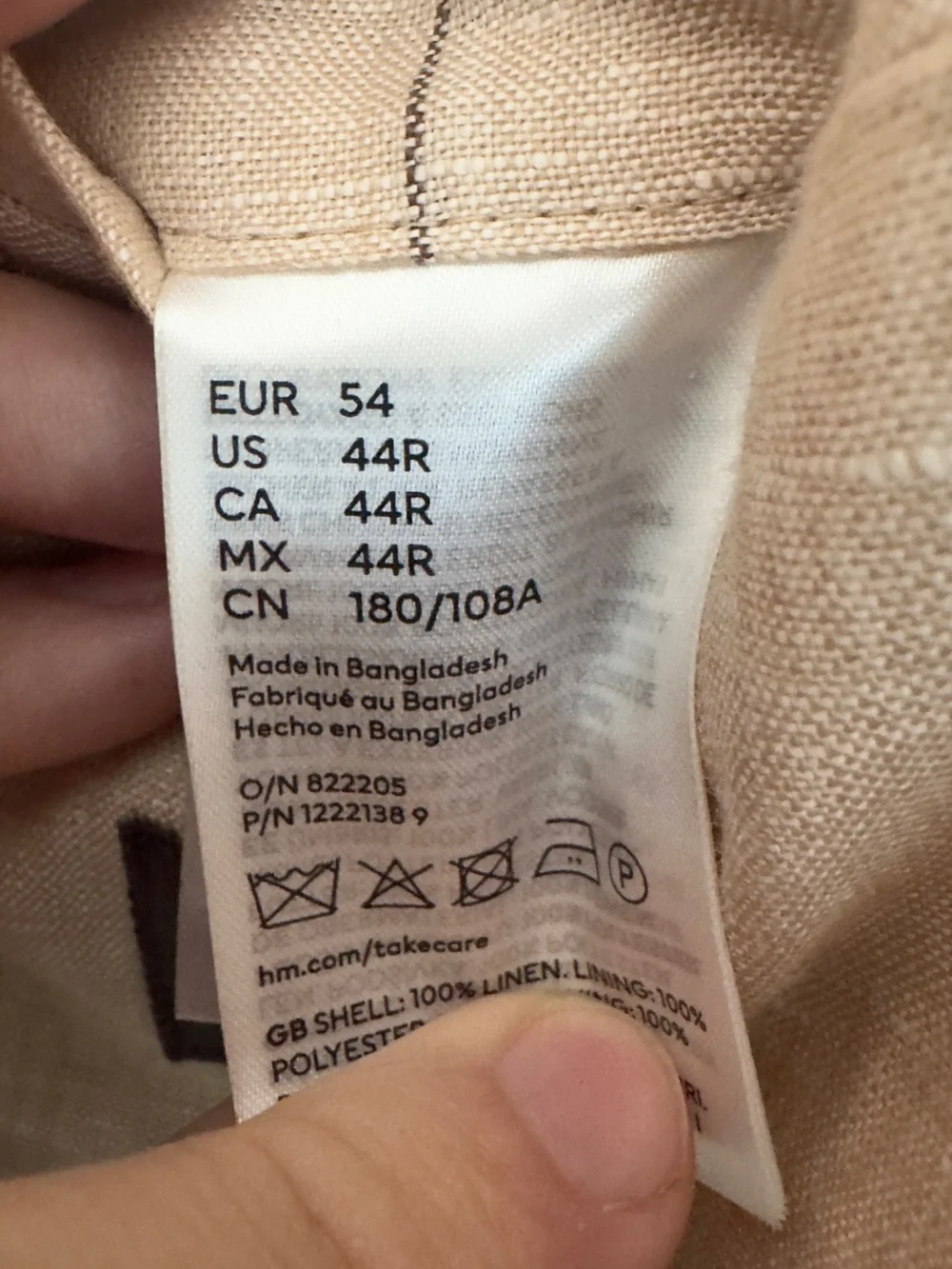 NWT H&M Premium 100% Linen Blazer Sport Coat Tan Beige Pinstripe 44R Men’s
